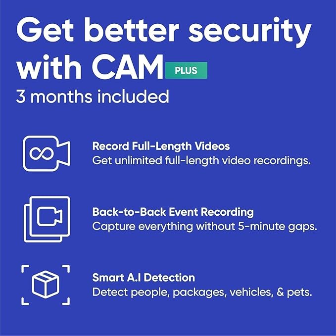 Cam V3 Smart Home Security Camera, Indoor/Outdoor Use, 1080p Plug-in, Color Night Vision, Motion Detection, Two Way Audio, Compatible with Alexa, Google Assistant, Black