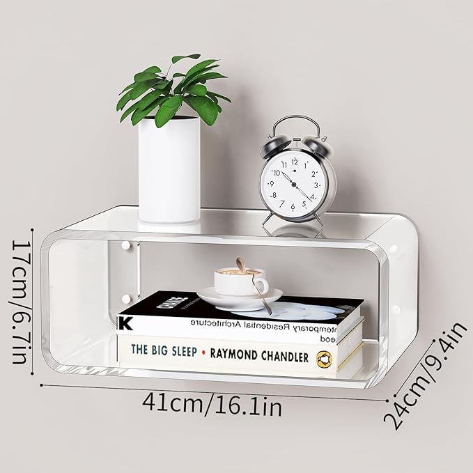 Acrylic Floating Nightstand, Bedside Table, Nightstand Shelf Wall Mounted Bedside Shelf (Clear, Small)