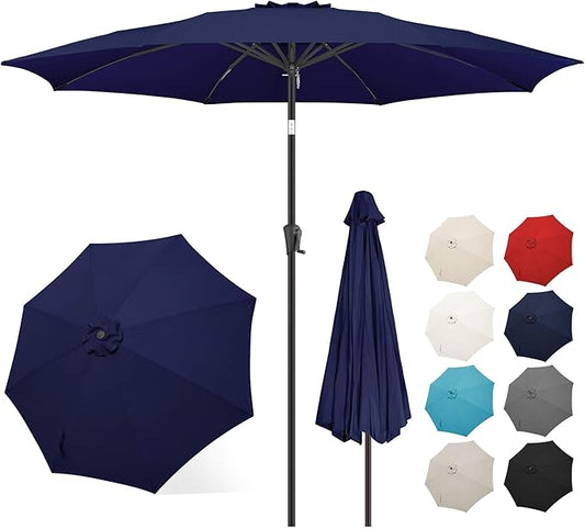 FLAME&SHADE 10 ft Outdoor Market Patio Table Umbrella with Fiberglass Rib Tips and Tilt,Navy Blue