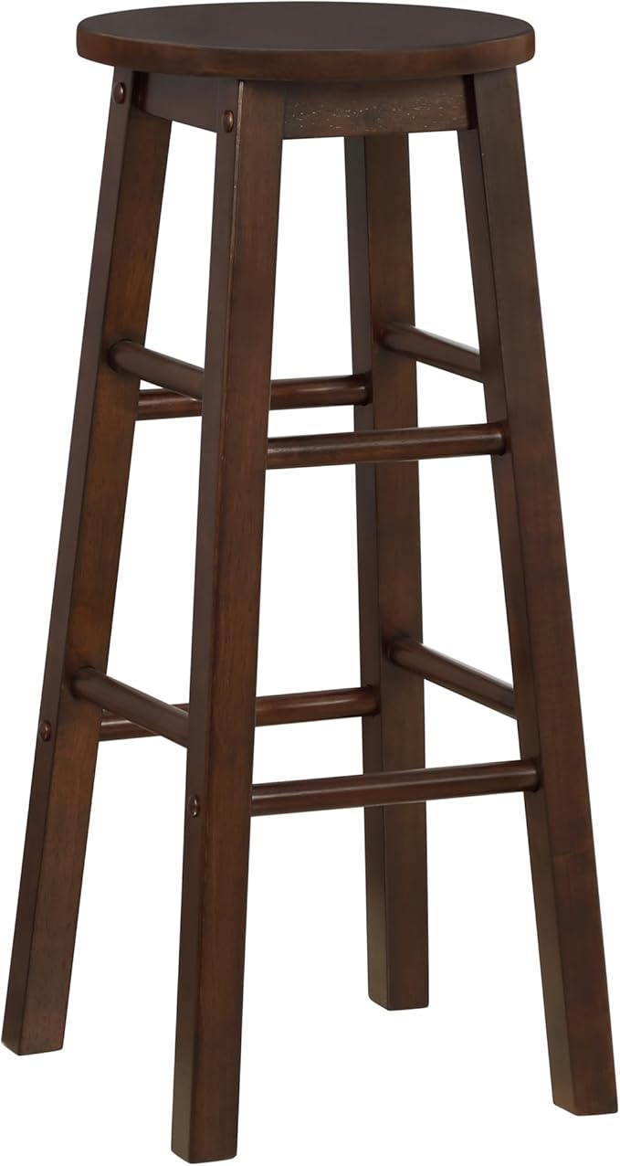 Linon Zeke Walnut Solid Wood Backless Round Barstool with 29 inch Seat Height