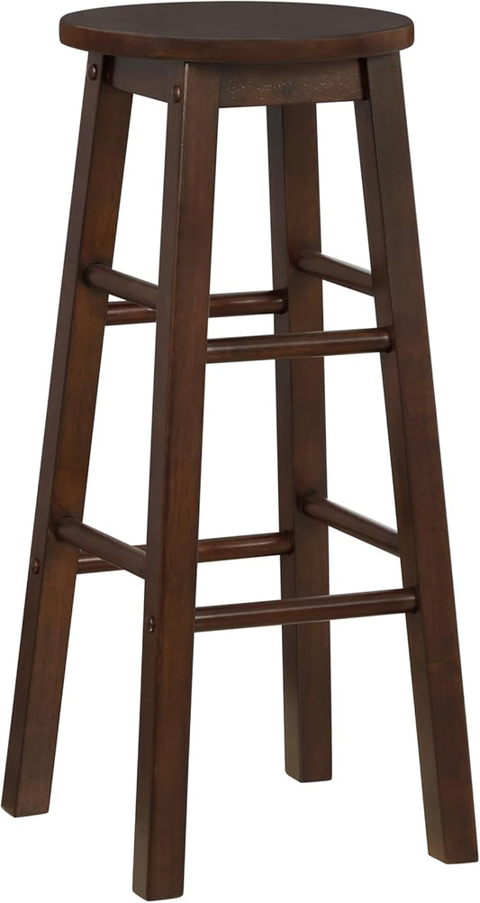 Linon Zeke Walnut Solid Wood Backless Round Barstool with 29 inch Seat Height