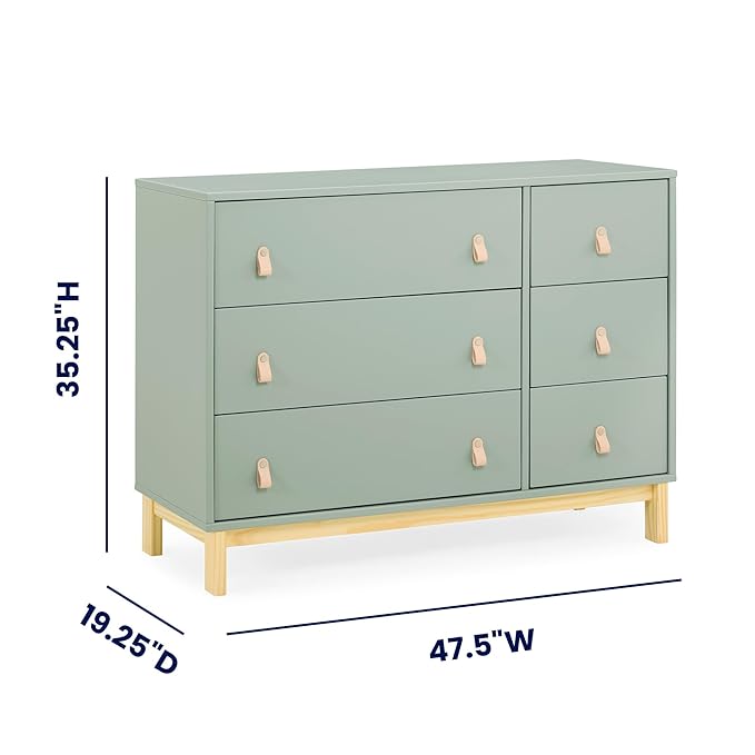 babyGap Legacy 6 Drawer Dresser with Leather Pulls and Interlocking Drawers by Delta Children - Greenguard Gold Certified, Sage Green w/Natural