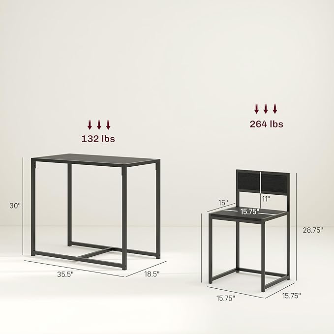 HOMCOM 3-Piece Industrial Dining Table Set for 2, Kitchen Table and Chairs, Dining Room Sets for Small Spaces, Black