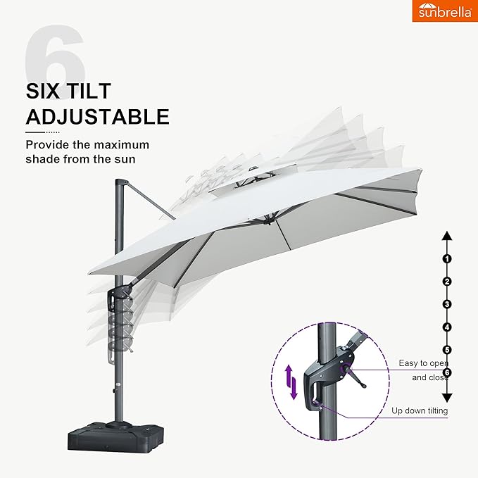 PURPLE LEAF Cantilever Umbrella with Base Included 10FT Heavy Duty Outdoor Large Double Top Offset Hanging 360° Rotation Square Umbrella for Garden Patio Deck Pool Backyard Canvas Natural