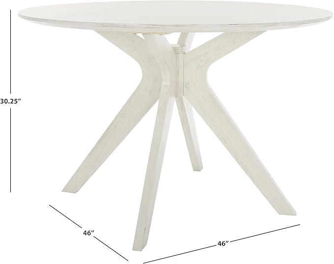 SAFAVIEH Couture Collection – Carolee White Washed 46-Inch Round Dining Table, Farmhouse Dining Table for Kitchen or Dining Room, Seats Up to 4 (SFV2134A)