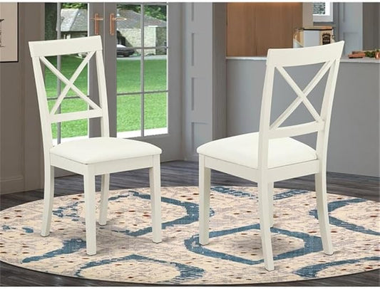 East West Furniture BOC-WHI-LC Boston Dinette Chairs - Faux Leather Upholstered Wooden Chairs, Set of 2, Linen White