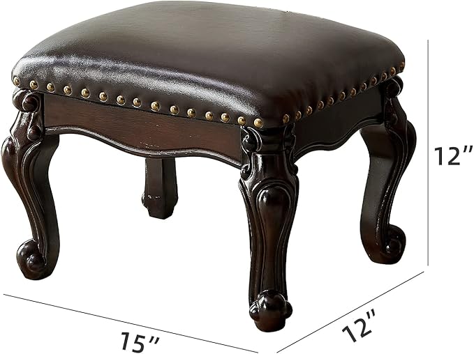 LKZ Foot Stool Microfiber Leather Ottoman Wooden Shoe Stool Small Sofa Stool Footrest Stool for Living Room Bedroom (Black-Brown)