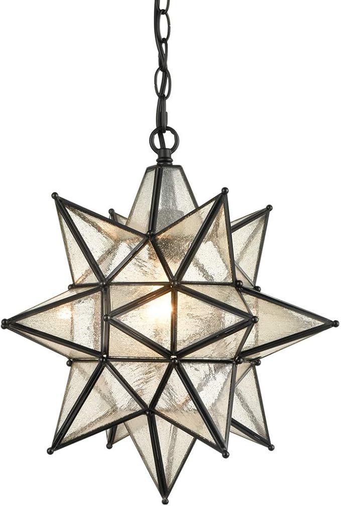 DIRYZON EUL Moravian Star Pendant Light 16 inch Seeded Glass Hanging Light