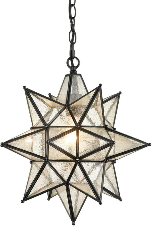 DIRYZON EUL Moravian Star Pendant Light 16 inch Seeded Glass Hanging Light