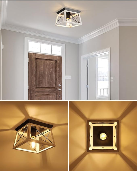 Farmhouse Ceiling Light Fixtures Oak White Flush Mount Ceiling Light 1-Light Industrial Kitchen Ceiling Lights, Rustic Flush Mount Ceiling Light for Hallway Entryway Foyer Dining Room Bedroom