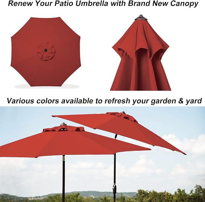9ft Patio Umbrella Replacement Canopy Market Umbrella Top Outdoor Umbrella Canopy with 8 Ribs,Vented Canopy, Fade Resistant, UPF 50+ Excellent Sun Protection