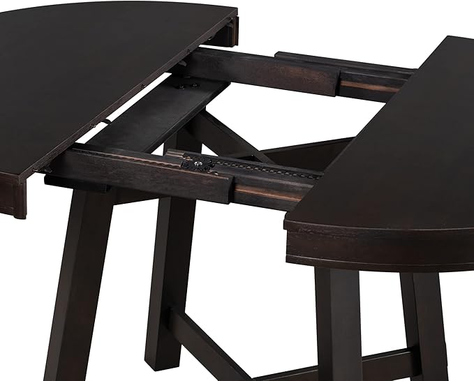 ERYE Farmhouse Style Extendable Wooden Round Dining Table, Functional Extendable Oval Dining Table with 16" Leaf