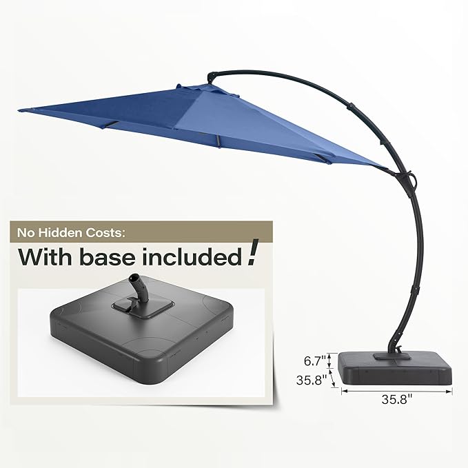 LAUSAINT HOME Outdoor Patio Umbrella with Base included, Deluxe Curvy Cantilever Umbrella Heavy Duty Offset Hanging Umbrella