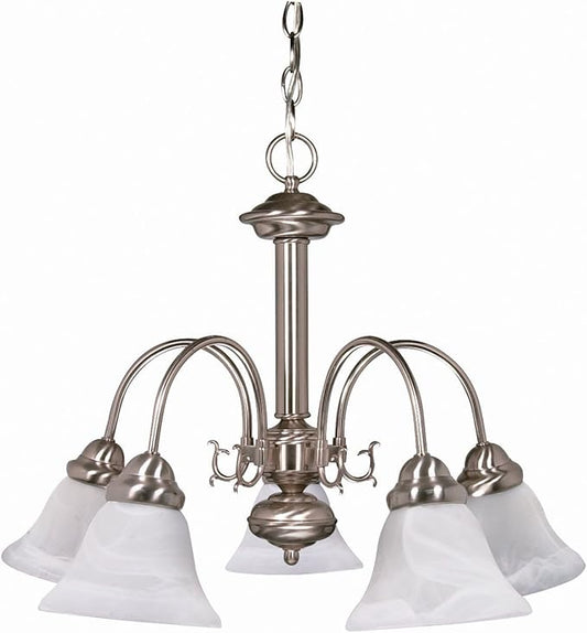 Nuvo Lighting Ballerina 5-Light Chandelier with Alabaster Glass Bell Shades, Brushed Nickel