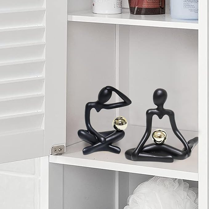 Zerzsy Thinker Statue Black Home Decor Large Abstract Art Sculpture, Set of 3 Thinker Sculptures Modern Abstract Resin Decoration on Bookshelf Table Desk for Living Room Office Bedroom