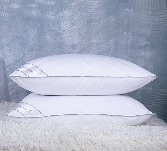 King Size Goose Feather Down Bed Pillow 2 Pack for Sleeping 100% Cotton Cover Medium Firm Set of 2 King Size Gussted White