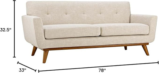 Modway Engage Mid-Century Modern Upholstered Fabric Loveseat in Beige