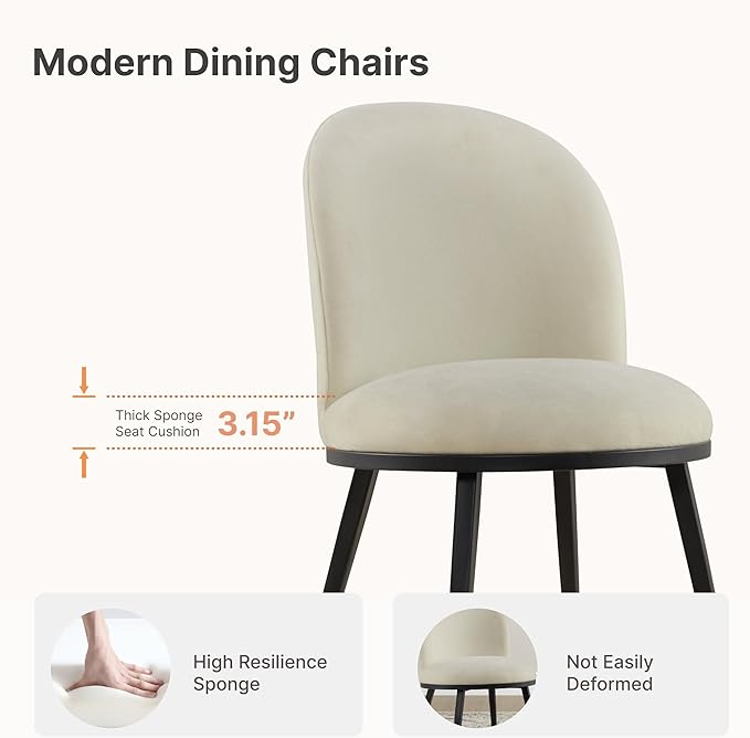 Dining Chairs Set of 6, Fabric Upholstered Dining Room Chairs with Ergonomic Backrest & Metal Legs, Modern Kitchen Side Chairs for Home, Restaurant, and Café, Coconut, 2 Boxs