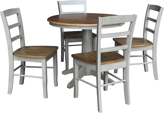 IC INTERNATIONAL CONCEPTS Wood Dining Table with 4 Madrid Ladderback Chairs in Distressed Hickory/Stone