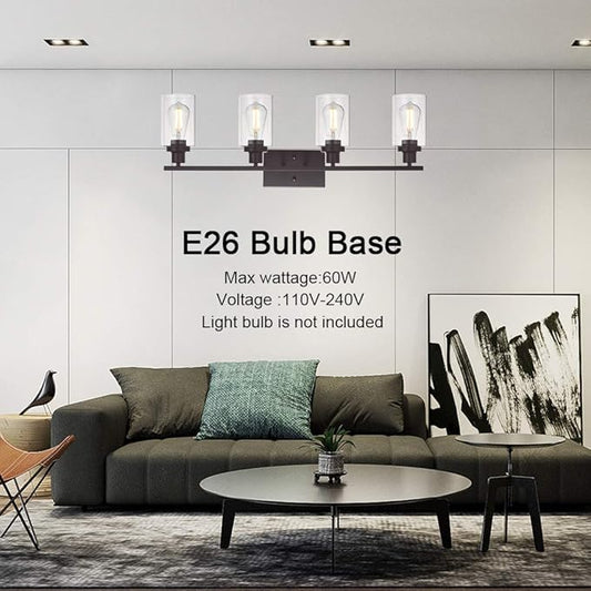 MELUCEE 4 Lights Wall Sconce Lighting Oil Rubbed Bronze Finished with Clear Glass, Bathroom Vanity Light Fixtures Wall Lights Bedroom Porch Kitchen Living Room (Patent No.: US D963914 S)
