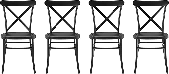Crosley Furniture Camille French Industrial Metal X Back Café Dining Chairs Set of 4, Kitchen Chair, Matte Black