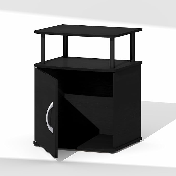 Furinno Jaya Night Stand with Door, Nightstand with Open Shelf and Door Cabinet, Round Corner Bedside Table, Side Table, End Table, for Bedroom, Closet, Dorm, Black