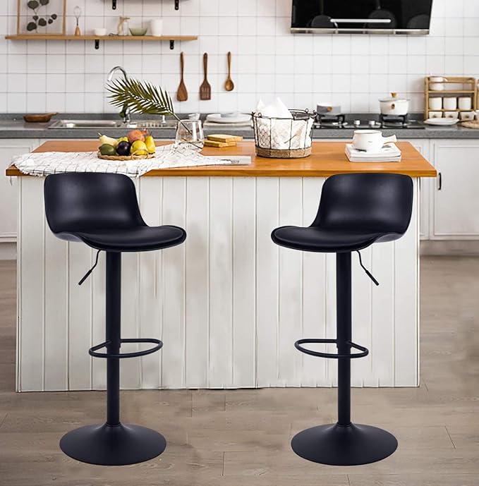 YOUNIKE Bar Stools Set of 2 Modern Black PU Counter Height Barstool, High Padded Adjustable Swivel Barstools with Back for Bar Counter and Kitchen Island