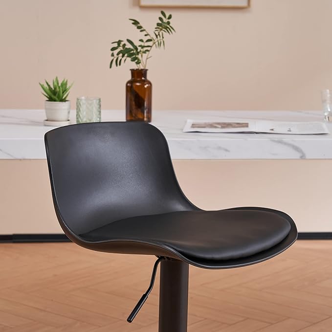 YOUNIKE Bar Stools Set of 2 Modern Black PU Counter Height Barstool, High Padded Adjustable Swivel Barstools with Back for Bar Counter and Kitchen Island