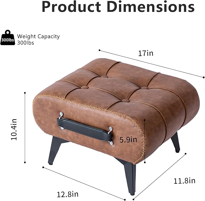 Small Footstool Ottoman - Stylish and Functional Faux Leather Footrest for Extra Seating in Living Room, Entryway, or Office