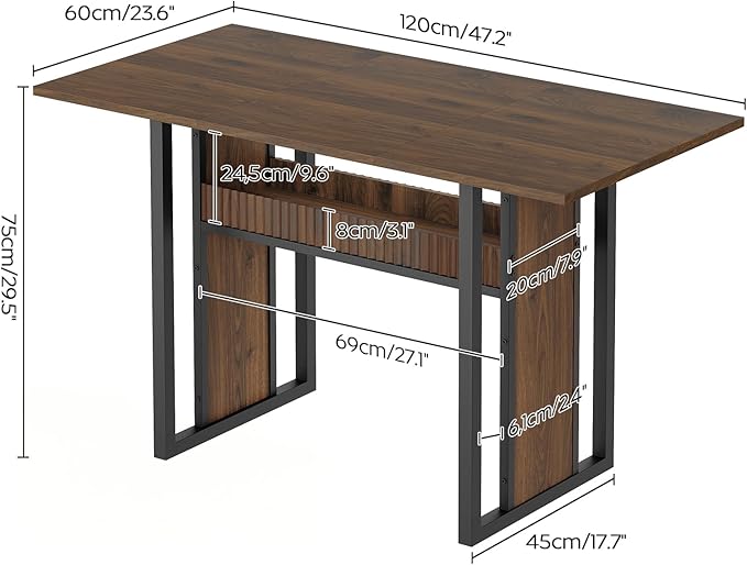 47.2 Inch Dining Table for 4, Kitchen Table with Storage, Morden Dining Room Table, Easy Assembly, Walnut CZ01BH
