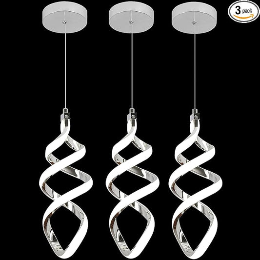 3 Packs Pendant Light, 15W Spiral Led Pendant Light, 4500K Modern Pendant Lights Kitchen Island, Adjustable Height Pendant Light for Dining Room Bedroom Kitchen Island Cafe