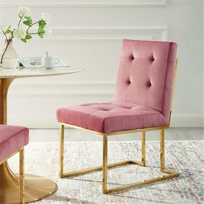 Modway Privy Performance Velvet Gold Stainless Steel Dining Chair in Gold Dusty Rose