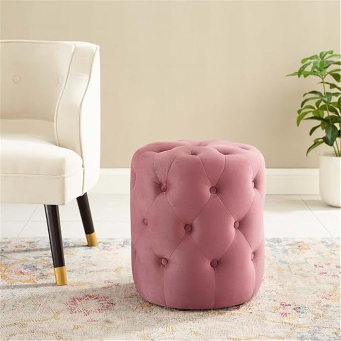 Modway EEI-3778-DUS Anthem Tufted Button Round Performance Velvet Ottoman, Dusty Rose