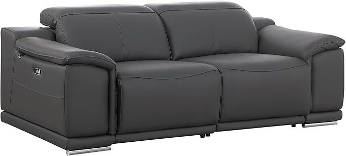 BlackJack Furniture Venice Top Grain Italian Leather Power Recliner Loveseat Sofa - 80" Theater Seating Modern Couch for Living Room Apartment Home with Adjustable Headrests & USB Port, Dark Grey