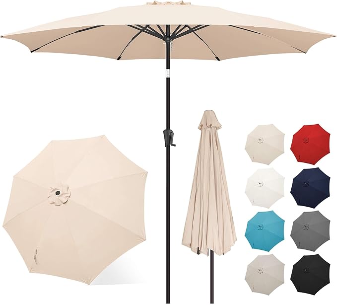 FLAME&SHADE 10 ft Outdoor Market Patio Table Umbrella with Fiberglass Rib Tips and Tilt, Beige