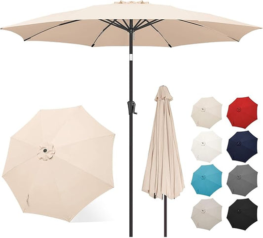 FLAME&SHADE 10 ft Outdoor Market Patio Table Umbrella with Fiberglass Rib Tips and Tilt, Beige