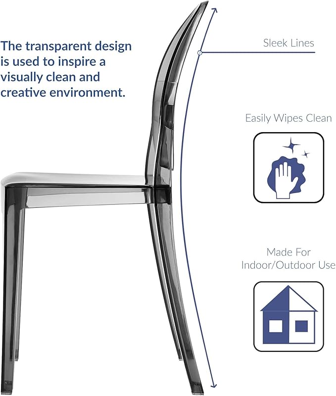 Modway Casper Modern Acrylic Stacking Two Dining Side Chairs in Smoke