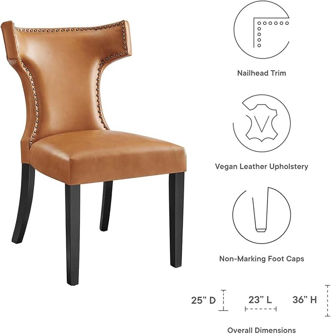 Modway Curve Vegan Leather Dining Chair in Tan