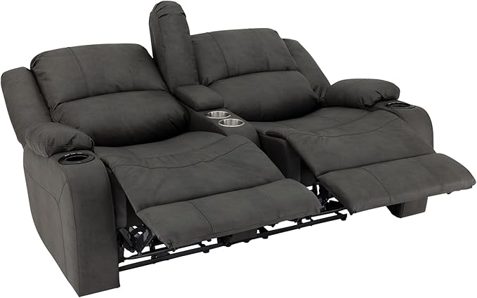 RecPro Charles 64" Powered Recliner RV Sofa with Console and Cupholders | Zero Wall Loveseat for Camper | Wall Hugger Couch with 2023 Updated Fabric (Gunmetal)