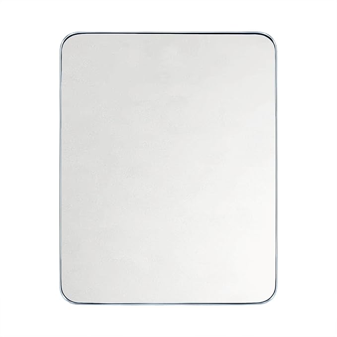 GRACTO 24x30'' Chrome Metal Framed Bathroom Mirror for Wall in Stainless Steel Rounded Rectangular Bathroom Vanity Mirrors Wall Mounted