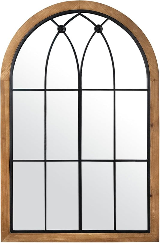 Farmhouse Wooden Arched Mirror, Decorative Arch Mirror Wall Decor, Rustic Window Pane Mirrors, Wood Framed Wall Mirrors for Entryway, Living Room
