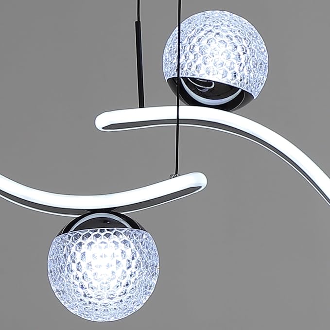 Modern LED Globe Pendant Light, 39in Dimmable Black Hanging Chandelier Light Fixture, 2-Wave Kitchen Pendant Lighting Over Island, Dining Room Lights Ceiling Hanging Over Table (2-Bulb)