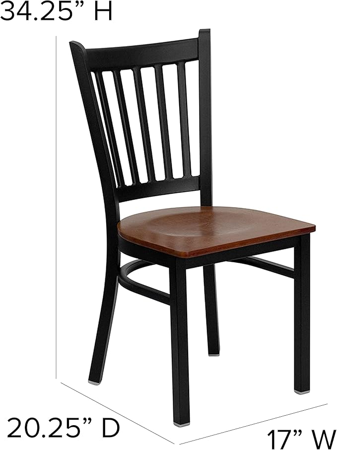Flash Furniture 4 Pack HERCULES Series Black Vertical Back Metal Restaurant Chair - Cherry Wood Seat