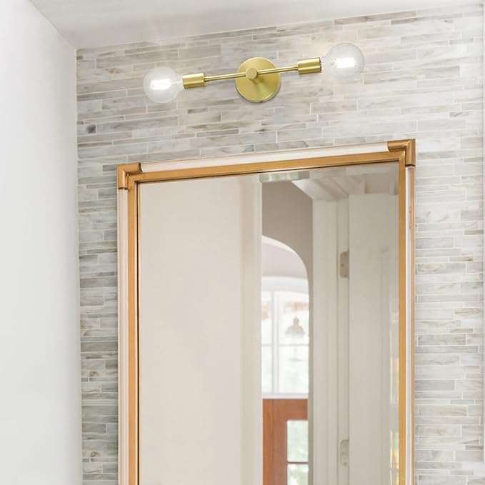 XiNBEi Lighting Brass Wall Sconce, 2-Light Bathroom Sconces Vanity Light Fixture for Mirror Hallway Bedroom (LED Bulbs Included) XB-W1234-2-SB-G30