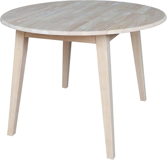 Solid Wood 42" Round Dual Drop Leaf Dining Table, Unfinished