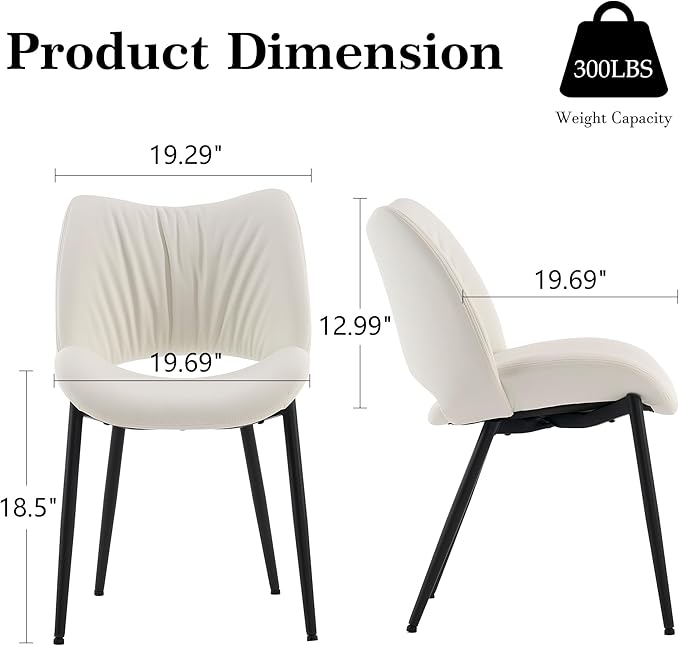 Rowill White Dining Chairs Set of 2, Upholstered Dining Room Chairs with Hollow Back, Faux Leather Kitchen Chairs for Dining, Mid Century Modern Dining Chair with Curved Seat