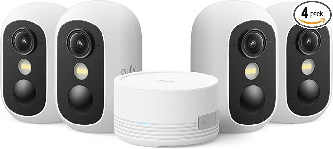 eufy Security eufyCam C35 4-Cam Kit, Wireless Security Indoor/Outdoor Camera, Magnetic Mount, Color Night Vision, Local Storage, No Monthly Fee, IP67, Facial Recognition, Solar Panel Compatible, White