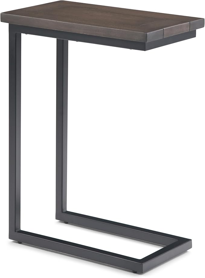 SIMPLIHOME Skyler C-Side Table - 18" Wide x 24" High Solid Mango Wood and Metal Slide-Under Table in Walnut Brown, Industrial Accent Table or End Table for Living Room with Open Frame, Assembled