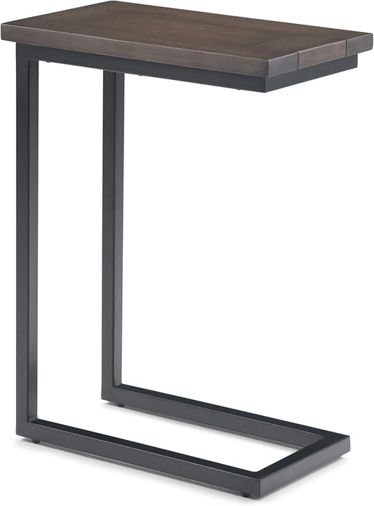 SIMPLIHOME Skyler C-Side Table - 18" Wide x 24" High Solid Mango Wood and Metal Slide-Under Table in Walnut Brown, Industrial Accent Table or End Table for Living Room with Open Frame, Assembled
