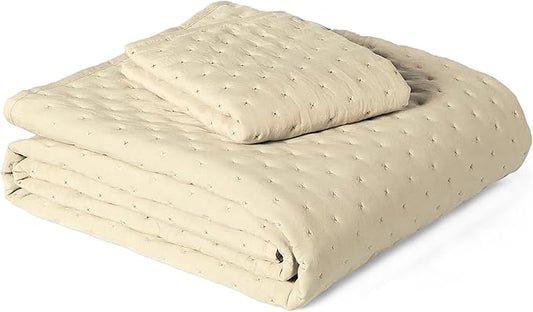 Amazon Basics Brushed Microfiber Quilt Set, Extra Soft with Natural Texture, 2-Piece, Twin/Twin XL, Beige